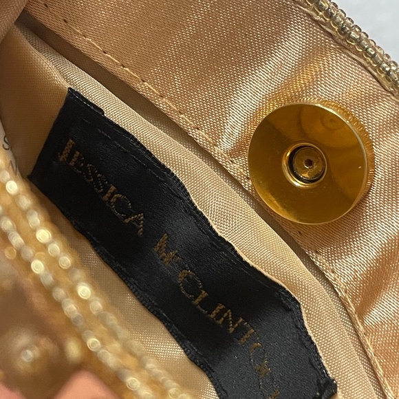 Jessica Mcclintock Sequin Handbag Gold Tone - Picture 6 of 13